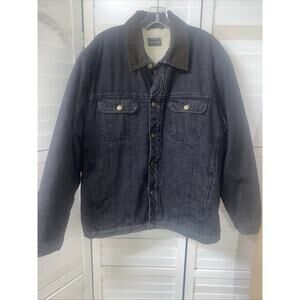 VTG High Noon Jacket Men’s Black Denim Sherpa Lined Trucker Corduroy Collar LRG